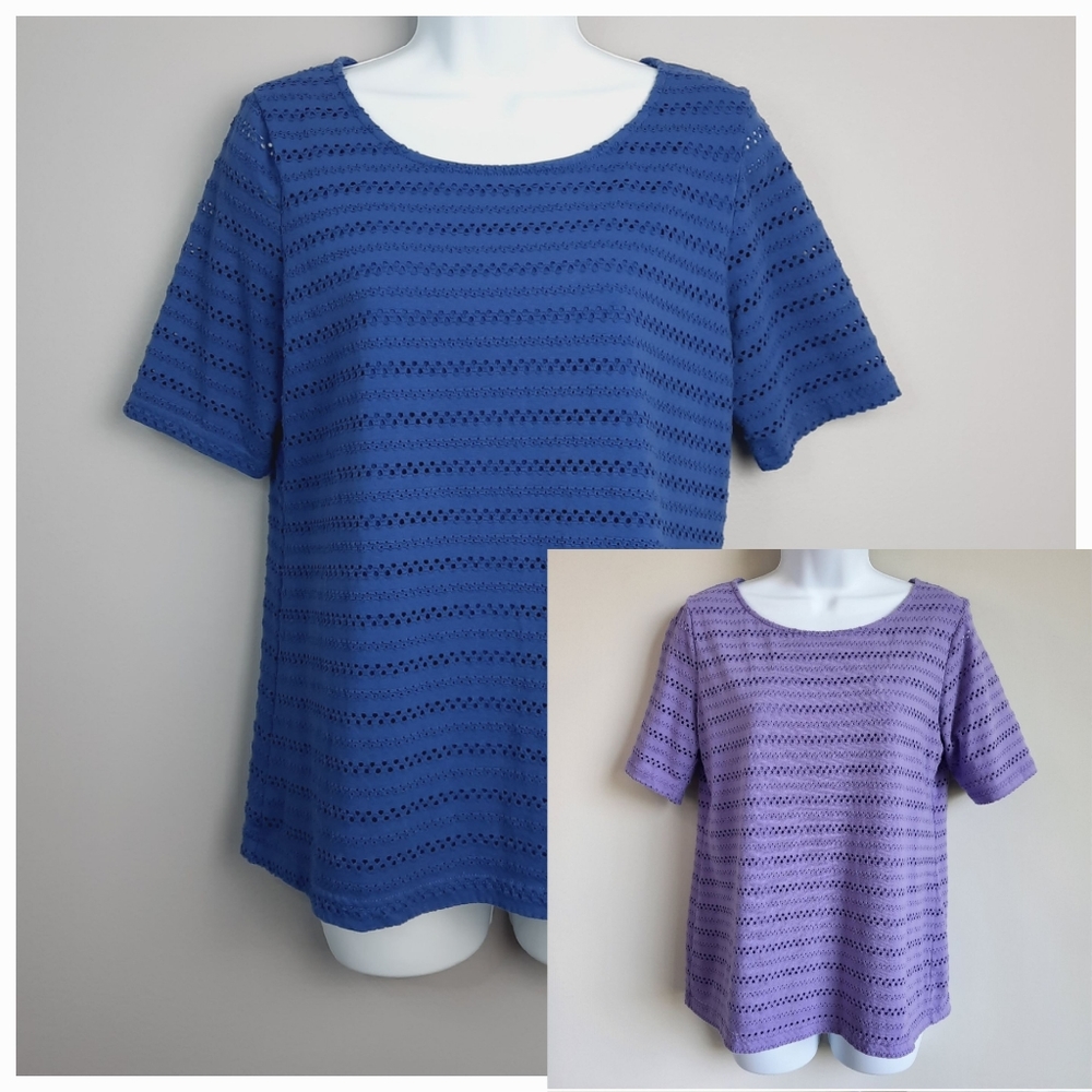 Bundle of 2 Croft & Barrow Eyelet Cutout Short Sleeve Shirts size Medium